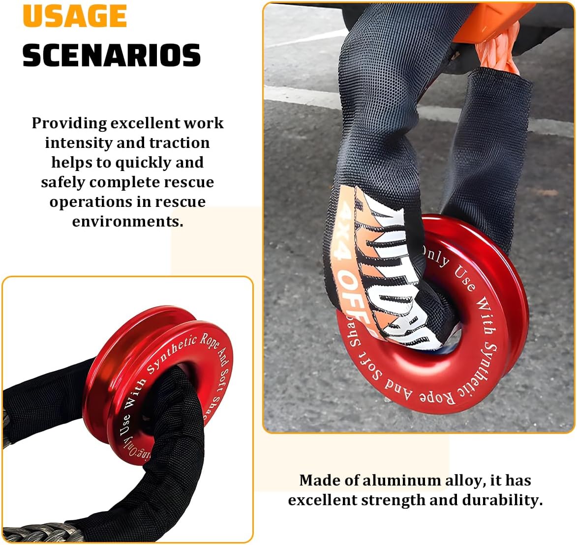 Osilly Car Winch Snatch Recovery Ring, Heavy Duty Aluminum Alloy Winch Snatch Block Pulley Towing Ring, Tackle Recovery Pulley System Accessories, Universal for ATV UTV SUV (Red)