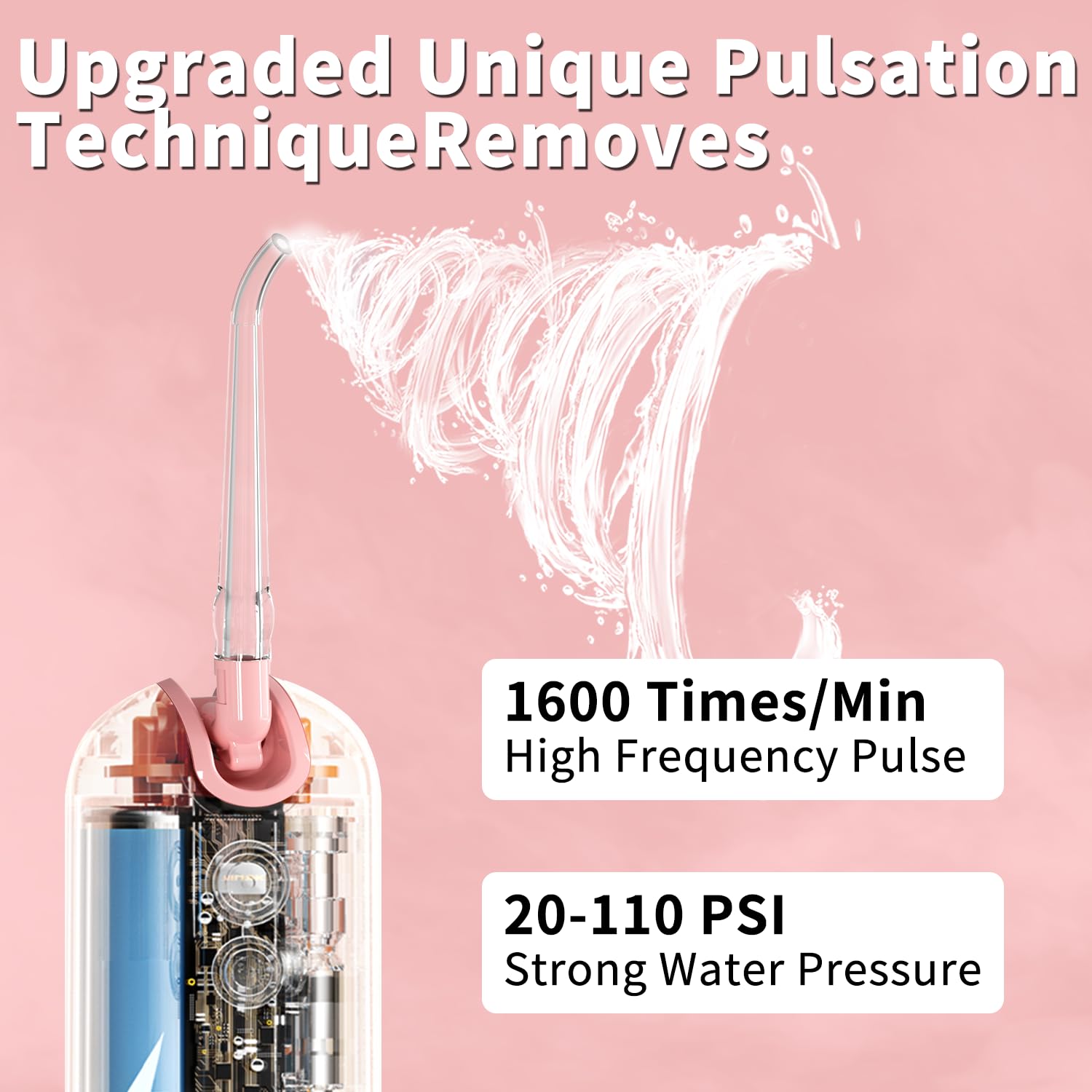 JIMOK Irrigador dental de agua inalámbrico para dientes, irrigador oral portátil, 4 modos con bricolaje, 6 puntas de chorro, tanque de agua extraíble para una fácil limpieza, funda portátil para
