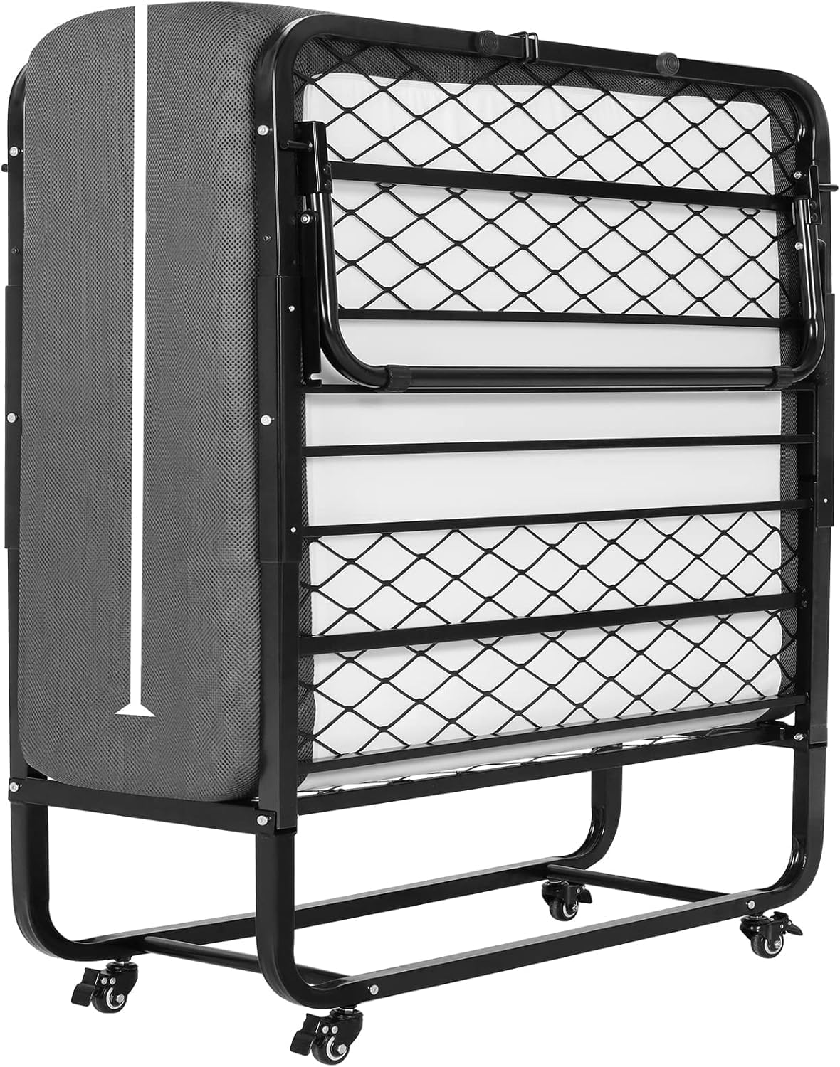 DICTAC Folding Bed with Mattress 75 x 38 Twin Size Bed Frame Portable Foldable Guest Beds for Adults Rollaway Bed with Wheels Fold up Beds for Easy Storage and Move- 5'' Luxurious Memory Foam Mattress
