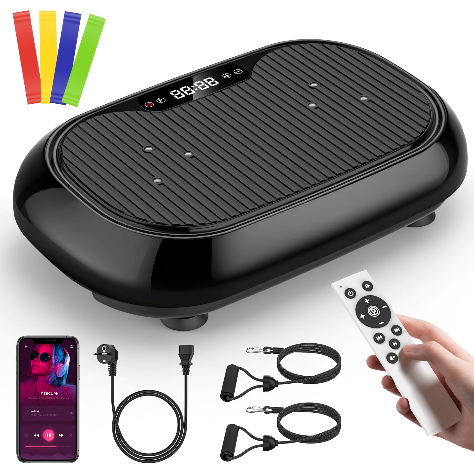 Plateforme Vibrante, Plaque Vibrante Fitness avec Télécommande | 9 Modes Réglables, 120 Niveaux D’Intensité, Haut-Parleur Bluetooth Intégré, Écran LED, Antidérapant, Capacité de Charge 150KG