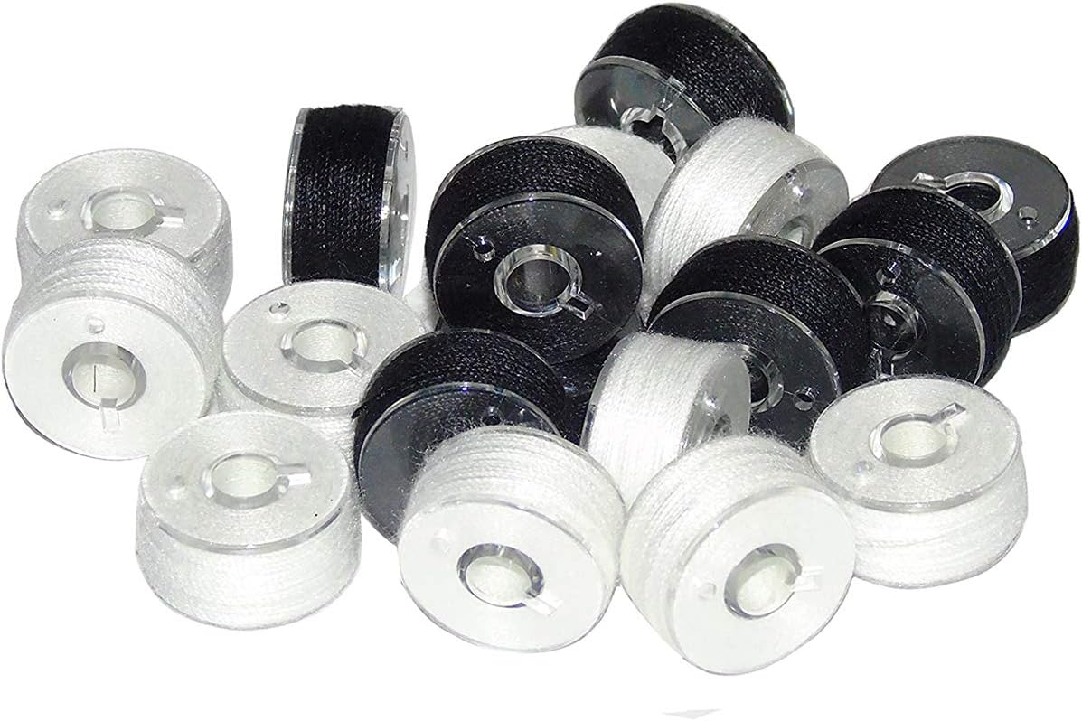 CKPSMS Brand - 25PCS #KP-19083 Black/White/Color Prewound Bobbin Thread Size A Class15 (SA156) with Clear Storage Plastic Case Box for DIY Embroidery and Sewing (Black+White 25)