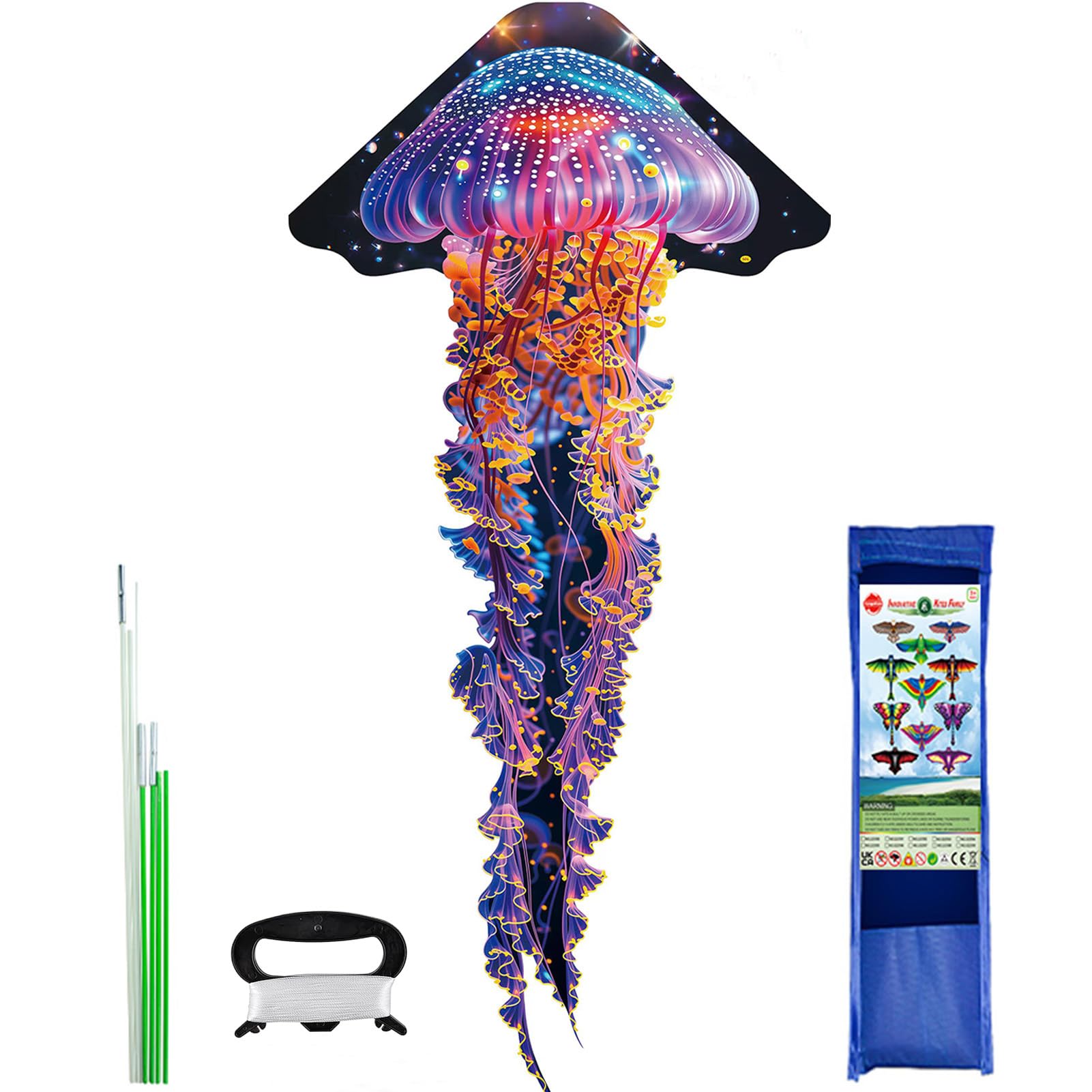 Cerf-volant Méduse Géant 110x55 Inches – Facile à Monter, Queue Stabilisatrice, Pour Plage Et Parc, Dès 3 Ans