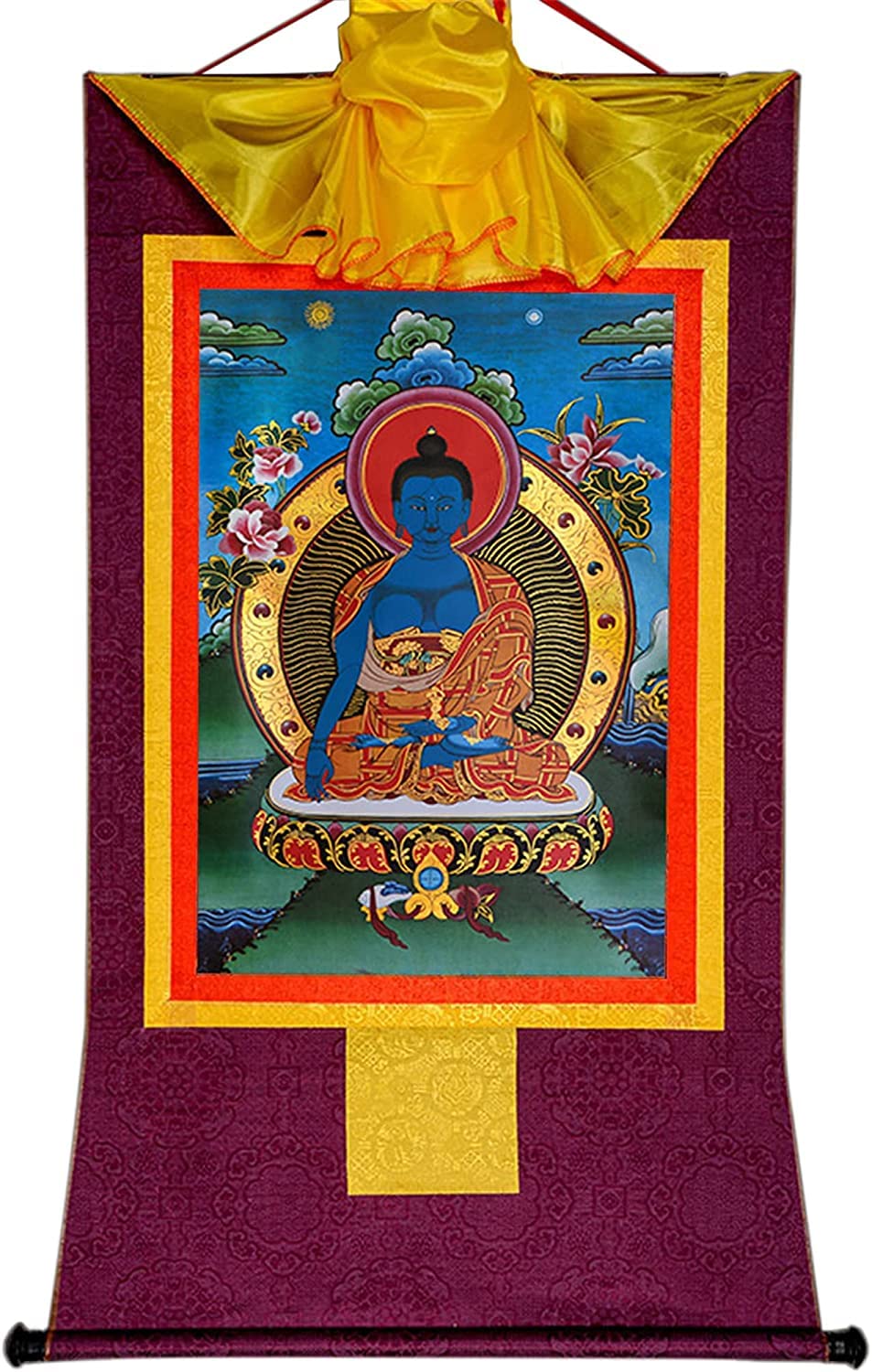 VHKJewE Akshobhya, Buddhist Thangka Brocade(Purple,Small(35cm*27cm))