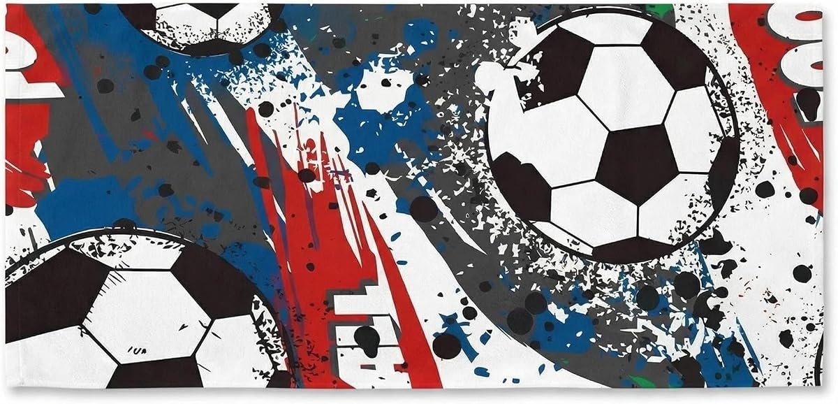 Toalla de playa con temática de fútbol, diseño patriótico de arte fluido abstracto con balón de fútbol, microfibra absorbente de secado rápido para arena de piscina, 55 x 27,6 pulgadas