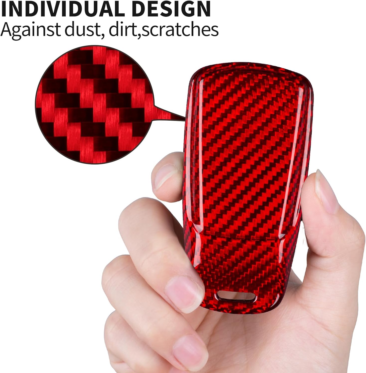 T-carbon Key Fob Cover with Keychain Fits Audi A4 A5 Q5 2018-2024;Glass Fiber Key Fob Case Holder Fits Audi R8 S4 S5 SQ5 RS5 RS4 2018 Q7 TTS 2017 Smart Remote Keyless Accessories RED image 4