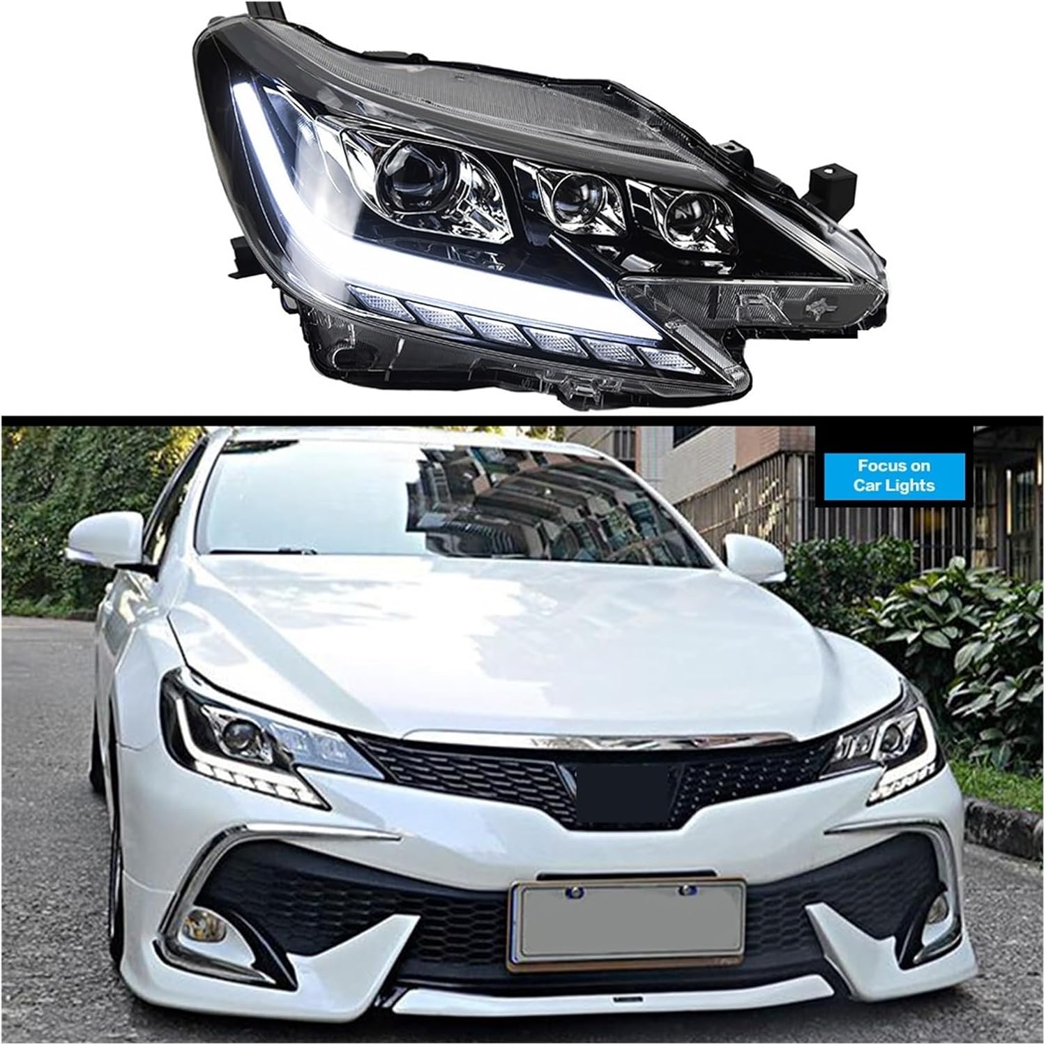 Car Front Headlight Compatible With Reiz Mark X 2013 2014 Type LED HeadLamp Styling Dynamic Turn Signal Lens Automotive Accessories 2PCS(No bulb)