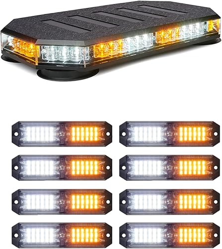 LUMENIX Barra de luz estroboscópica de 42 LED para techo y 8 kits de luces estroboscópicas de rejilla de montaje en superficie