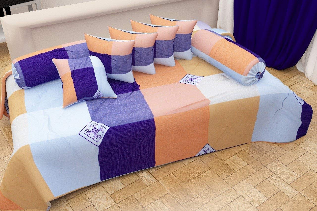 3D Luxury 180 TC Designer Printed 8Pc Diwan Set(1 Single Bedsheet, 2 Bolster Covers, 5 Cushion Covers)-image-17