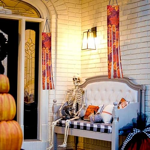 Miniatura 2 de Suhoaziia Paquete de 2 banderas de manga de viento de arce rojo, decoración colgante para patio, jardín, camino, decoración de fiesta con colas