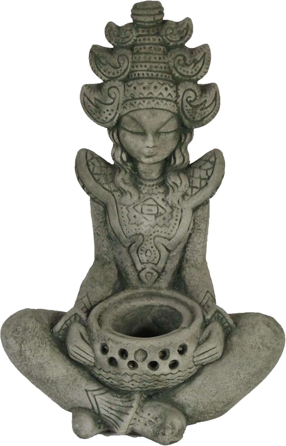 Kuan Yin with Pot Sitting Garden Statue Concrete Asian
