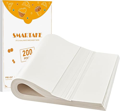 SMARTAKE - 200 hojas de papel pergamino para hornear, 8x12 pulgadas, antiadherentes, precortadas, adecuadas para hornear, asar, freidora de aire,
