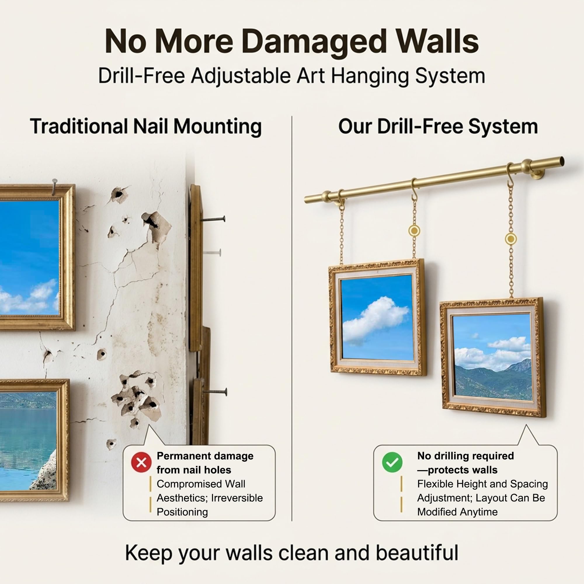 System de colgado con riel para cuadros, kit de alambre de latón para colgar obras, ideal para decoración de paredes estilo museo y galerías domésticas(250cm/98.4in)