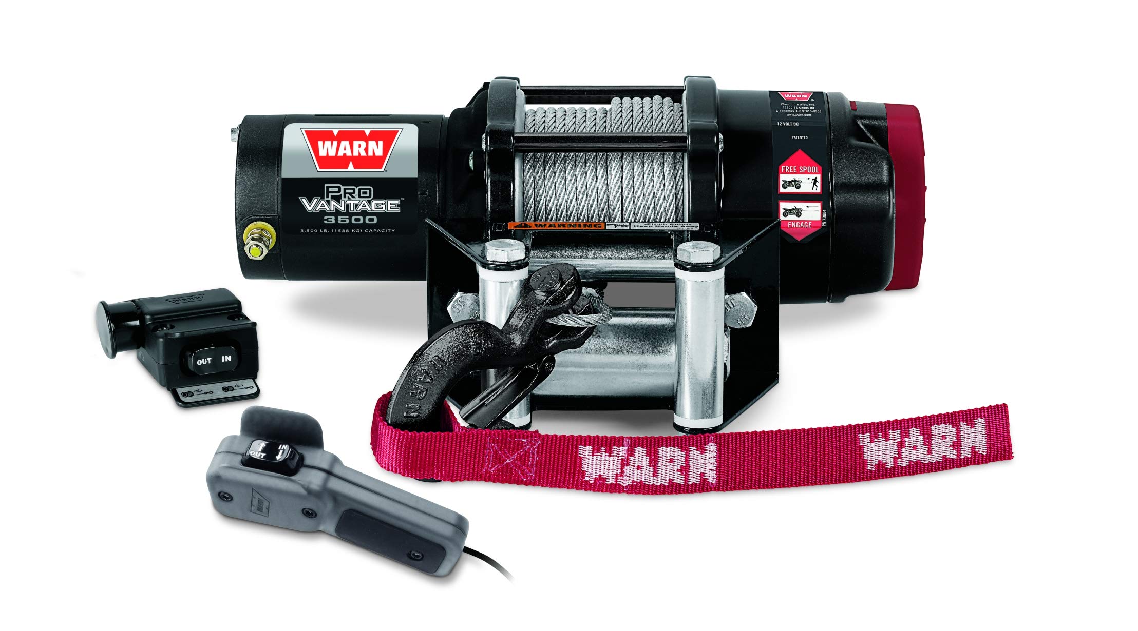 WARN ProVantage 3500 12V Electric Winch for ATV UTV Side-by-Side - 3500 lb Pulling Capacity, 50 Ft Steel Wire Cable, Roller Fairlead, Fully Weather-Sealed, Planetary Gear, Remote (108216)