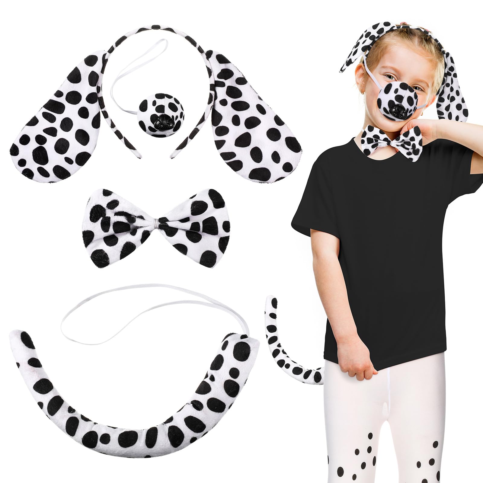 Set Costume Dalmata Per Adulti E Bambini – 4 Pezzi Con Orecchie, Coda, Guanti E Collare, Per Halloween E Carnevale - 2