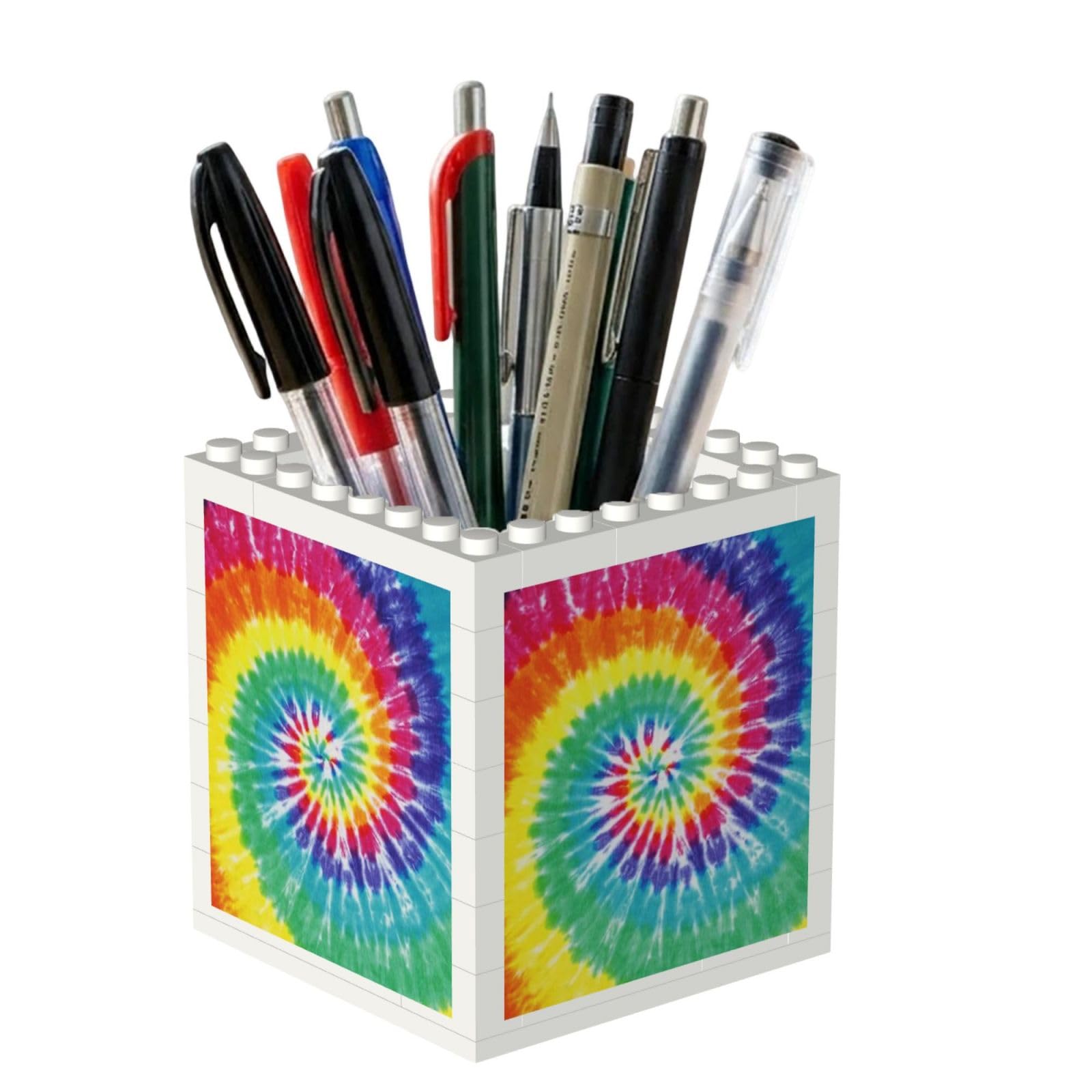 Poadnly Rainbow Tie Dye Print, Pen Pot Pencil Holder for Office Home School, Compact Desk Organiser for Office Stationery