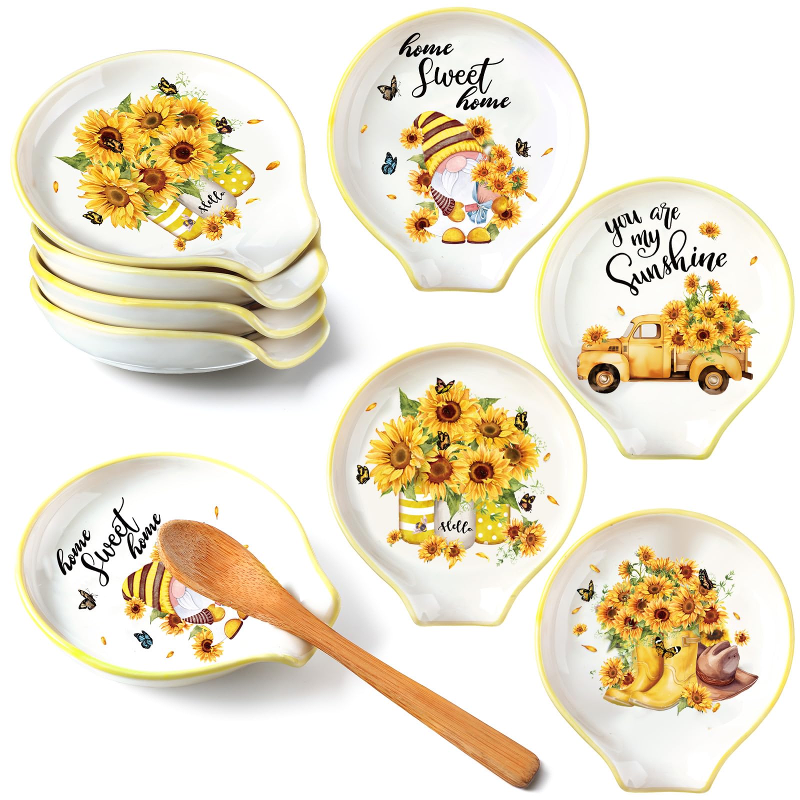 Repose-cuillère en céramique blanc à motif tournesol Patelai lot de 4