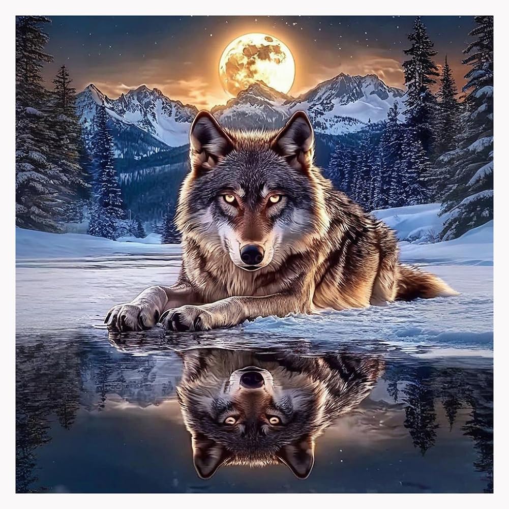 DPDAKIT 5D Wolf Diamond Art Painting Kits Full Drill, Crystal Rhinestone Embroidery Cross Stitch Craft Painting Pictures for Adults Kids, Canvas Painting by Numbers for Home Wall Decor 30x30cm Animal