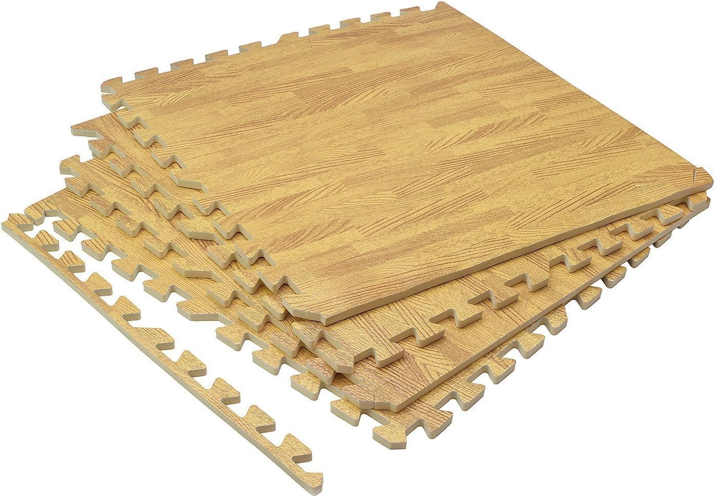 Lions Interlocking Foam Tiles - Premium Non Slip Eva Foam Floor Tiles for Kids Play Gym Ground Exercise Wooden Effect, Colour Yoga Rubber Workout Mats 8 Tiles (4 Tiles - 16 Square Feet, Light_Wooden)