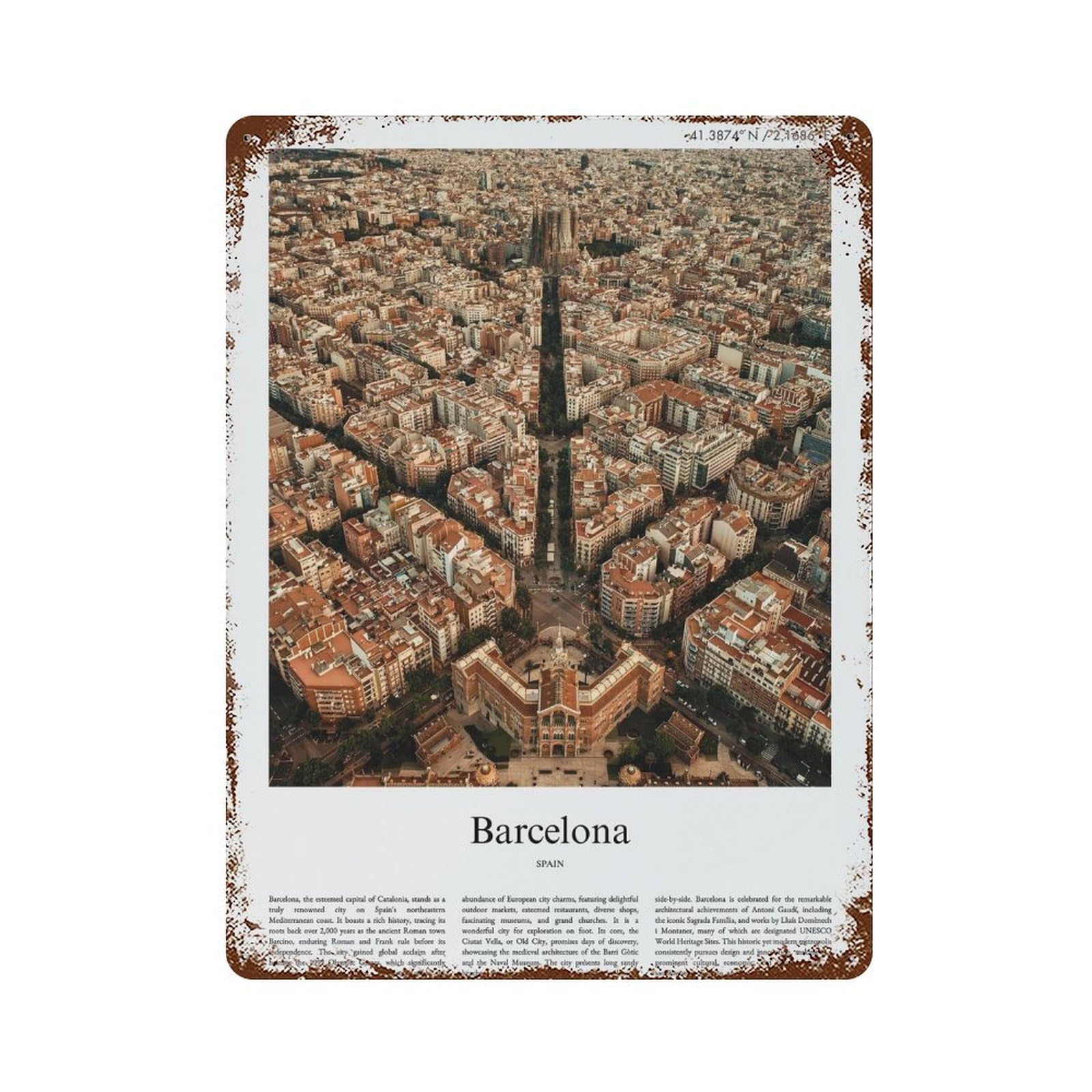 xiaoxiaoshen Barcelona, Spain City Scenery Wall Decor Art Metal Tin Poster Modern Home Decor Art Home Bar Shop Decorations Vintage Sign 40x30cm
