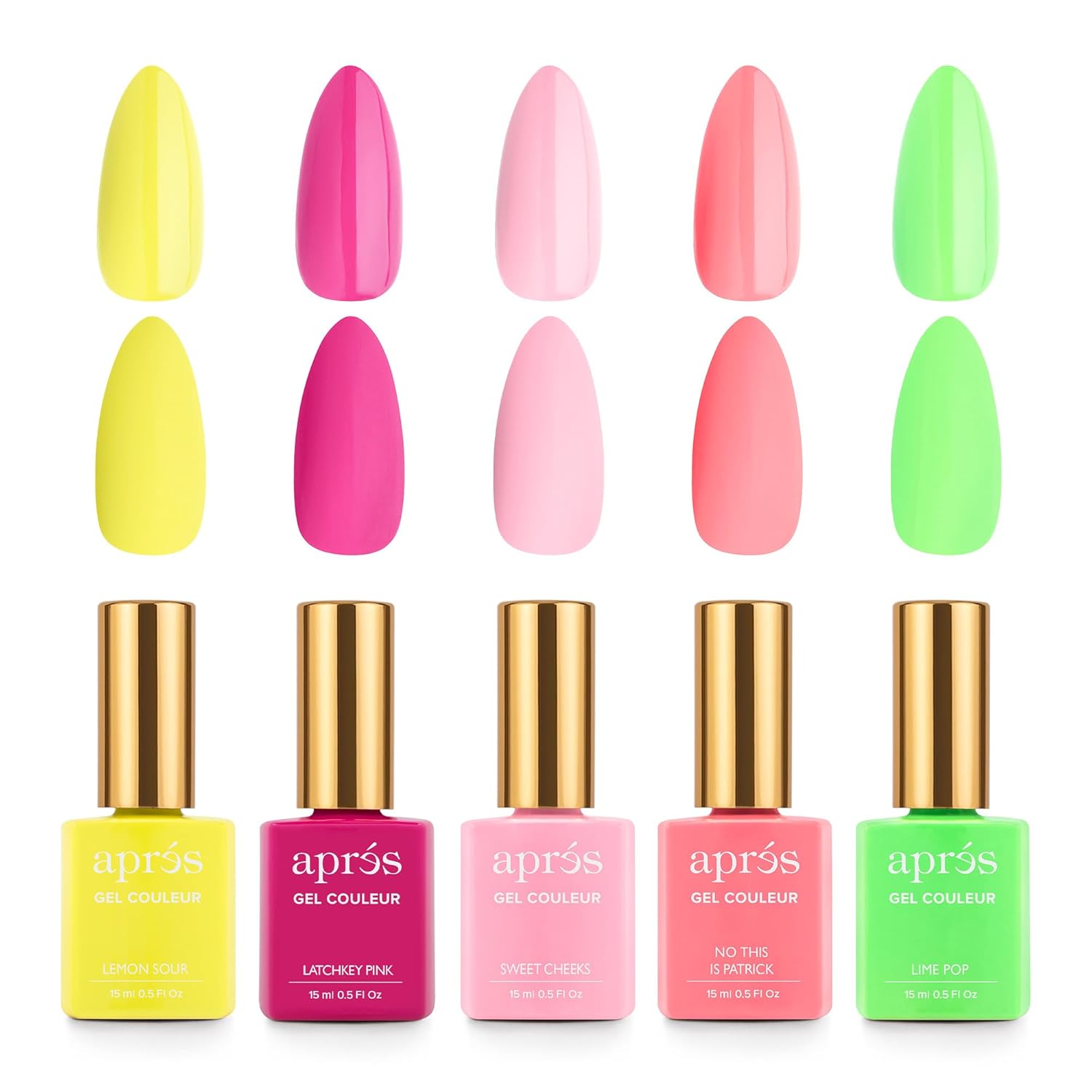 Aprés Exclusive Neon Gel Couleur Combo Kit, Includes Pink Patent Vanity Case, Set of 5 Neon Gel Couleur (15 mL), Mini Top Gelcoat, Mini Base Gelcoat, Nail File, Mini Buffer, and White X-lite