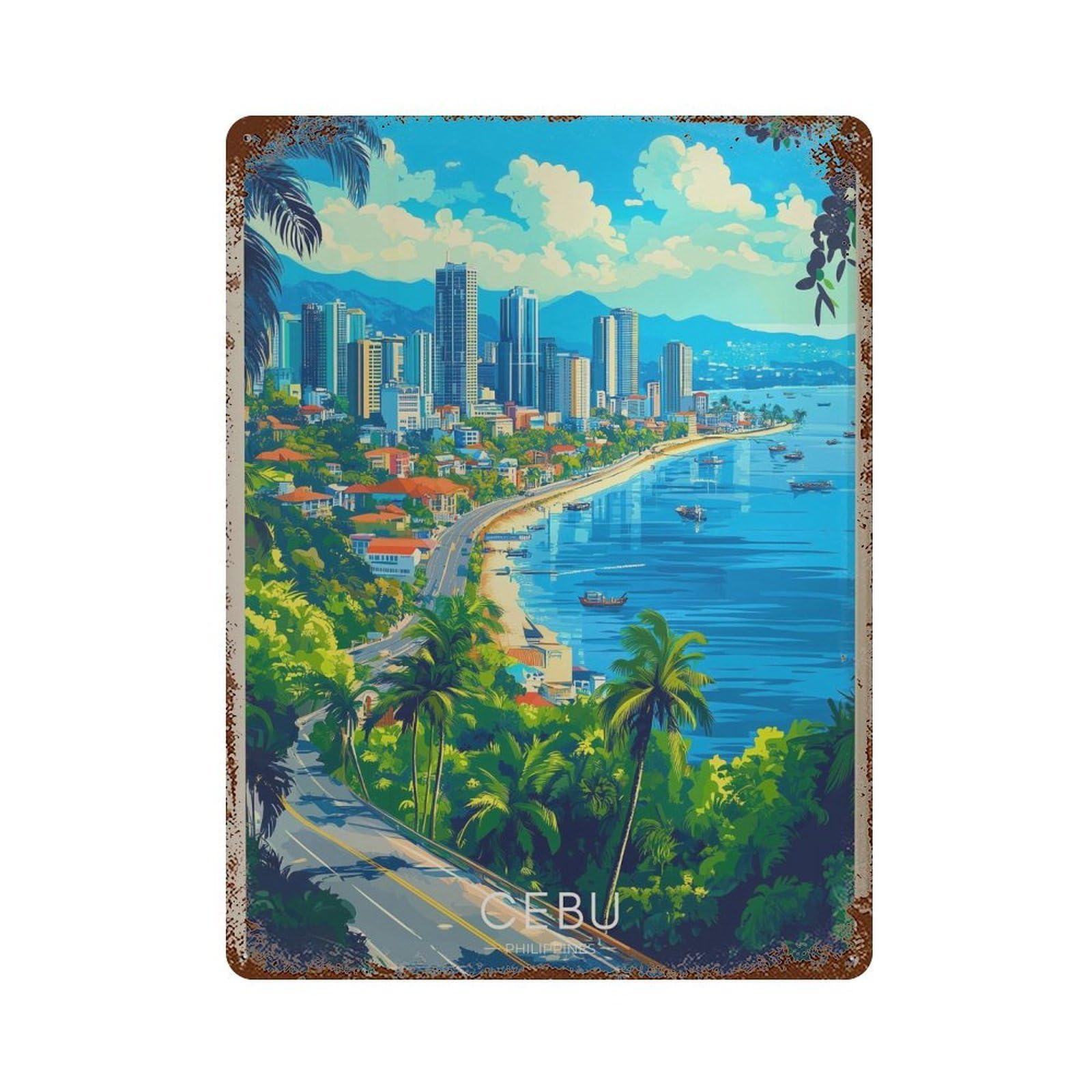 xiaoxiaoshen Cebu City Travel Philippines Tropical Island Wall Decor Art Metal Tin Poster Modern Home Decor Art Home Bar Shop Decorations Vintage Sign 40x30cm