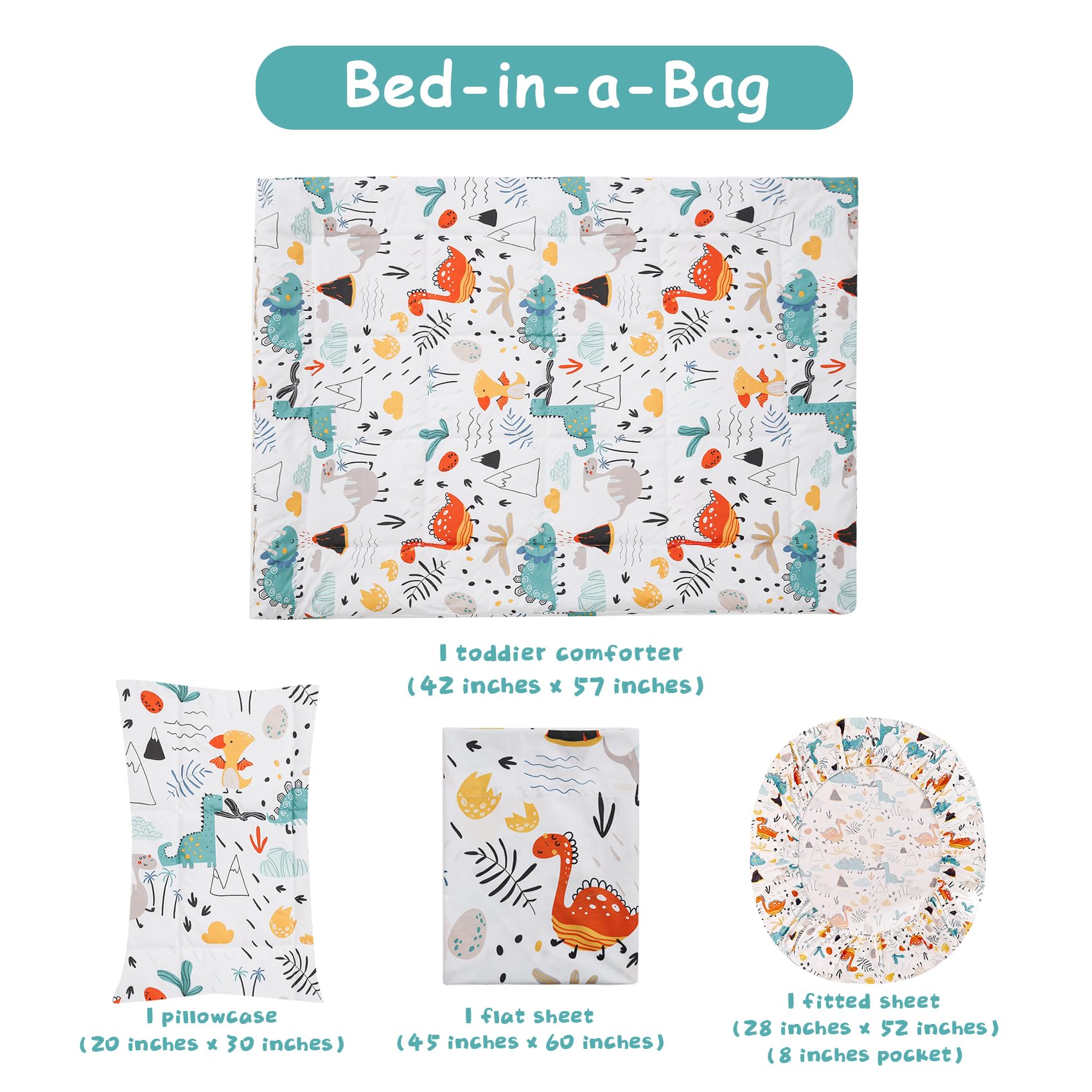 JSD Juego de ropa de cama de 4 piezas para niños pequeños, juego de edredón de microfibra estampado para niñas y niños, incluye sábana encimera, sábana bajera, edredón acolchado y funda de almohada | Juego de edredón de 4 piezas Bed-in-a-Bag, de microfibr