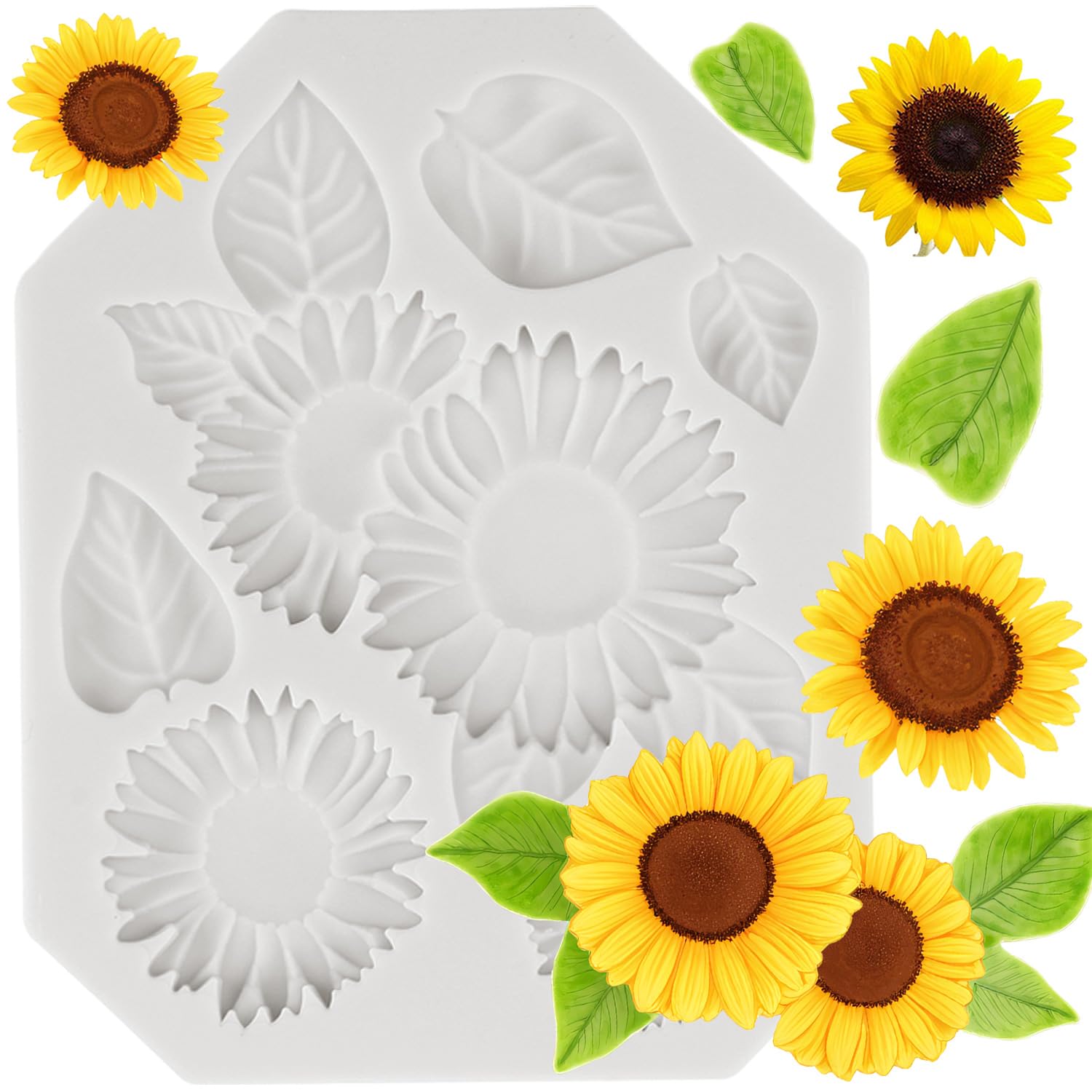 MINFEIDMS Sunflower Silicone Moulds Sunflower Cake Decoration Fondant Mould for Cake Decoration Sugar Craft Cupcake Topper Gum Paste Candy Chocolate Polymer Clay