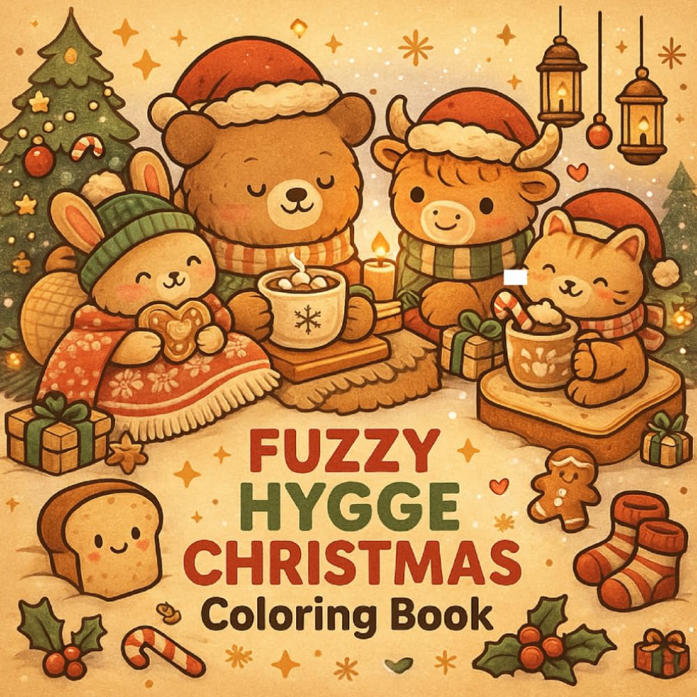 Fuzzy Hygge Christmas Coloring Book: Cozy Winter Scenes, Fuzzy Animals, Scandinavian Hygge Designs, and Relaxing Holiday Coloring Pages for Adults & Teens