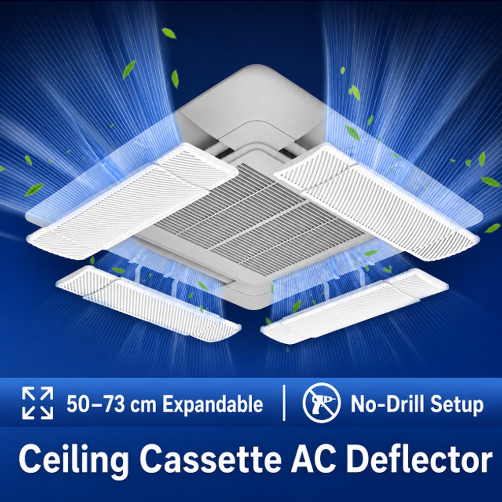Deflettore per climatizzatore, Deflettore AC a cassetta da soffitto, 50-73 cm, doppia griglia, 4 assi, senza foratura | 4pcs Telescopic Double-layer Grille