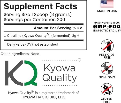 Miniatura 2 de L-Citrulina de 21.16 oz (200 porciones) sin sabor, fermentada vegana sin OMG, probada en laboratorio de terceros. Fabricado con ingredientes