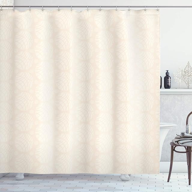ABAKUHAUS Ivory Shower Curtain, Abstract Soft Pastel Colored Circular Round Shapes Pattern Simplistic and Design, Cloth Fabric Bathroom Decor Set with Hooks, 70 Inches, Cream