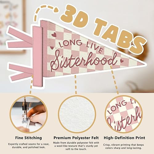 Miniatura 2 de Decoración de guardería para bebé, banderines de pared de larga vida de la hermandad, banderines de pared, a cuadros rosa y beige, decoración para