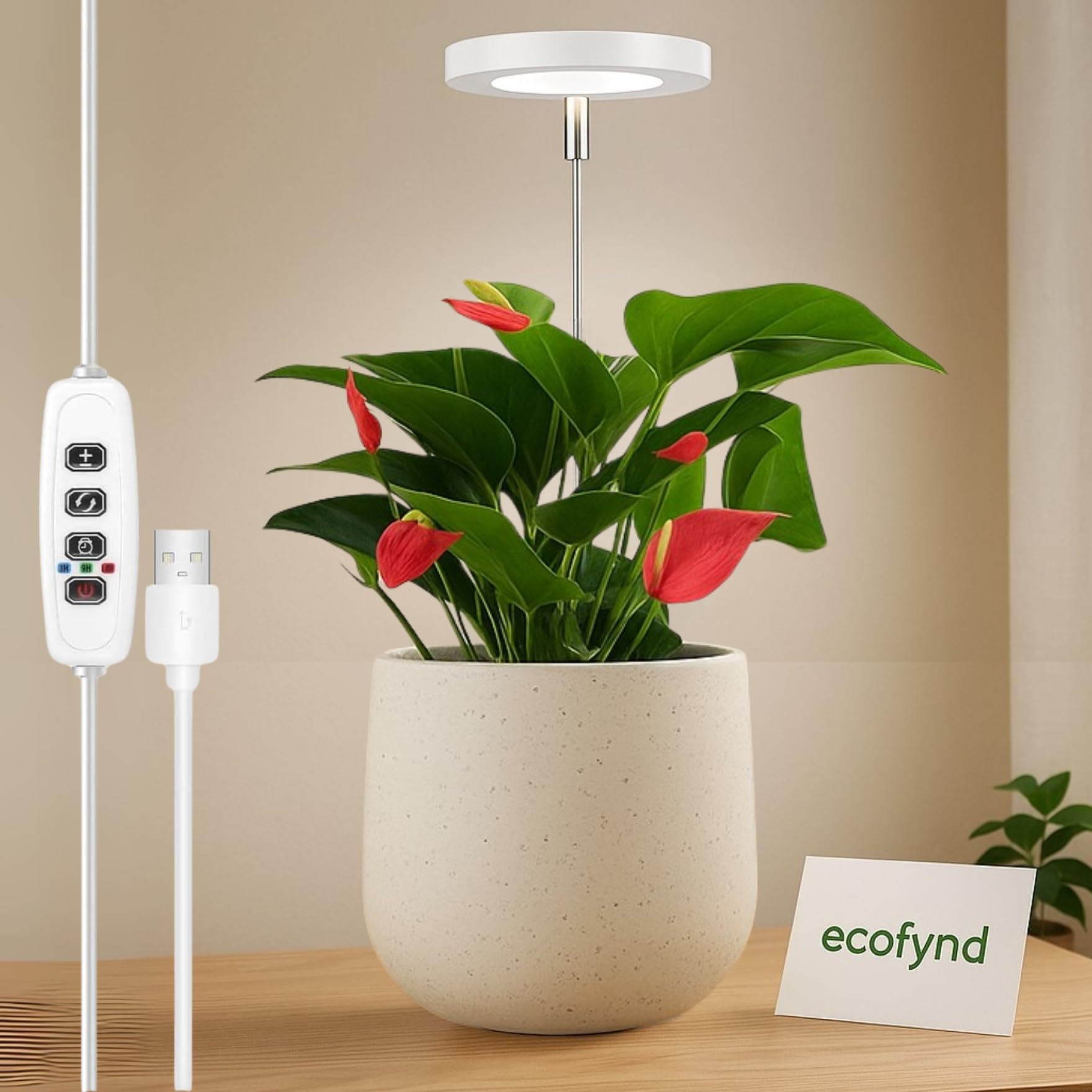 ecofynd Grow Light for Indoor Plants, 10 Dimmable Brightness, Full Spectrum Grow Light, 3/9/12 Hrs Auto On/Off Timer, LED Grow Lights for Plants, 1.7M Wire, Artificial Sunlight for Plants (White)