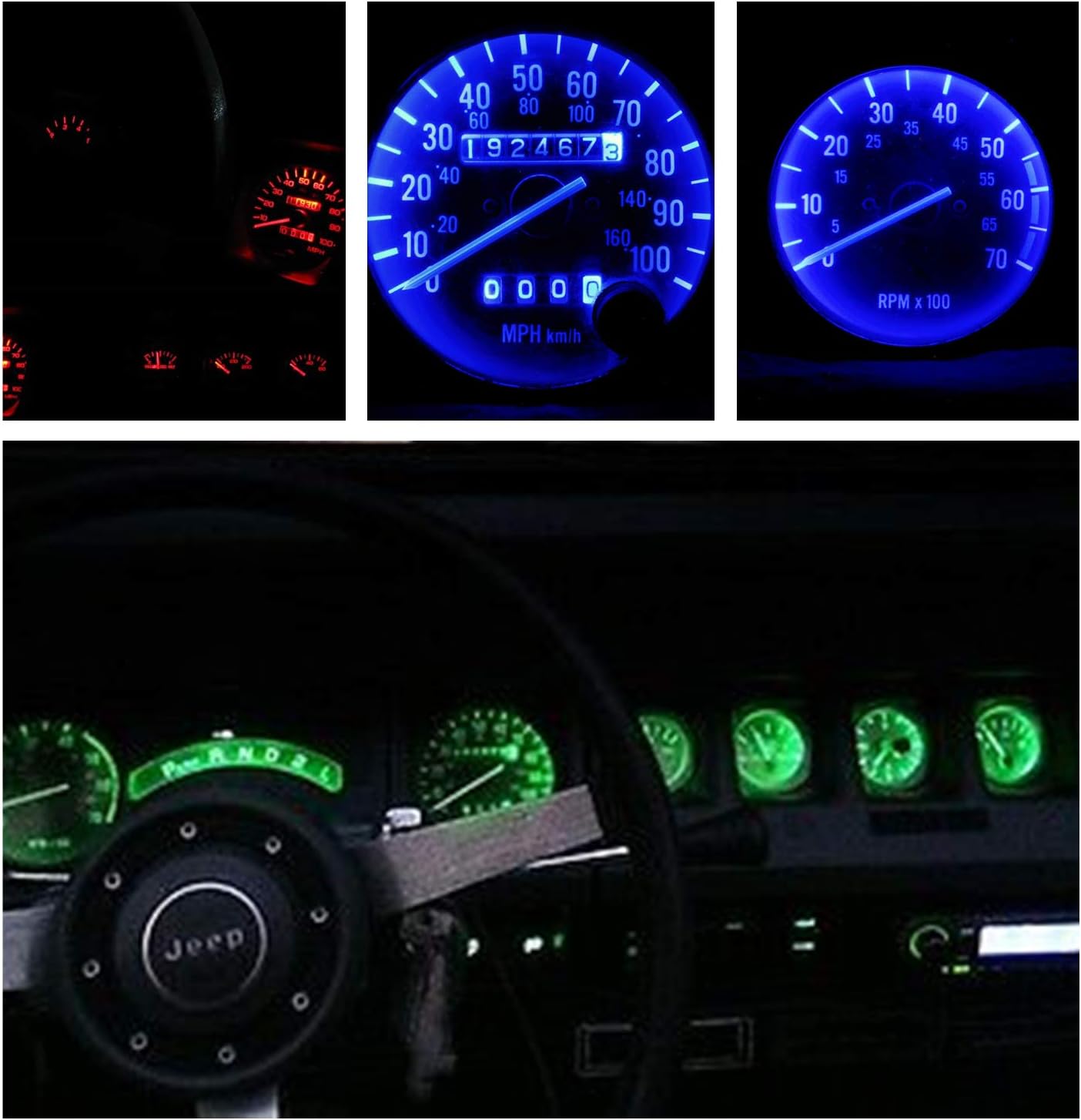 WLJH Green Twist-Socket LED Dash Kit for 1987-1991 Jeep Wrangler image 2