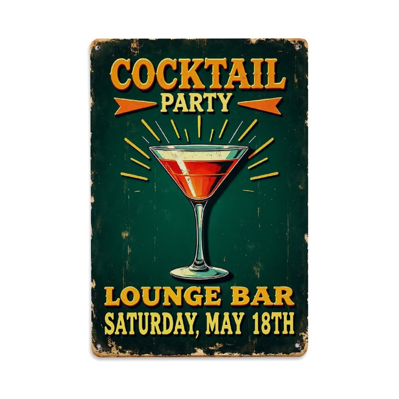 Cocktail Party Lounge Bar Sign Vintage Tin Sign Retro Metal Wall Decor Metal Poster, Home Bar Garage Farmhouse Cafe Wall Art Decoration 8x12Inches