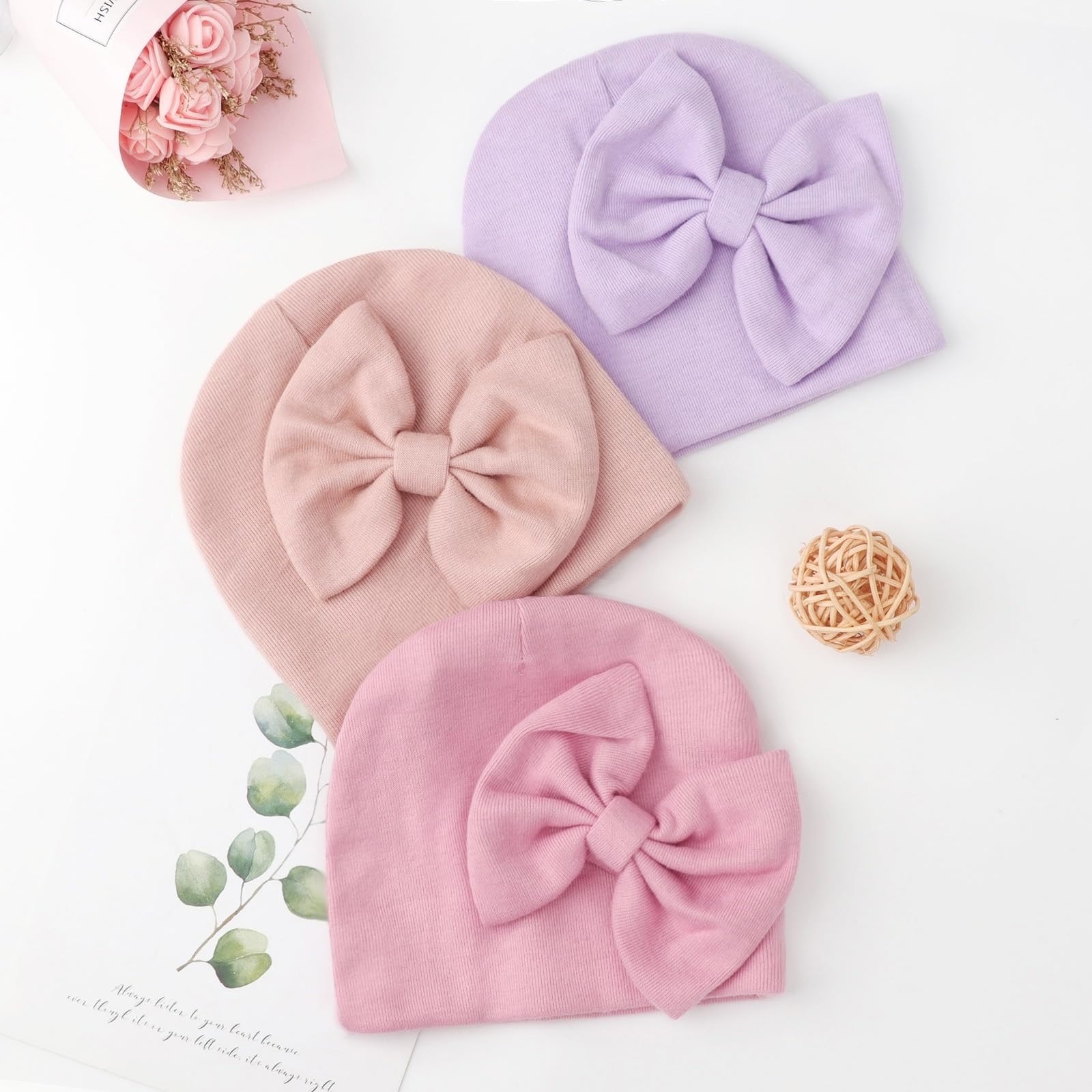 DRESHOW Ensemble de Couvertures Emmaillotables pour Nouveau-né Bonnet Emmaillotage Imprimé Sac de Couchage Ajustable pour 0-3 Mois Filles et Garçons