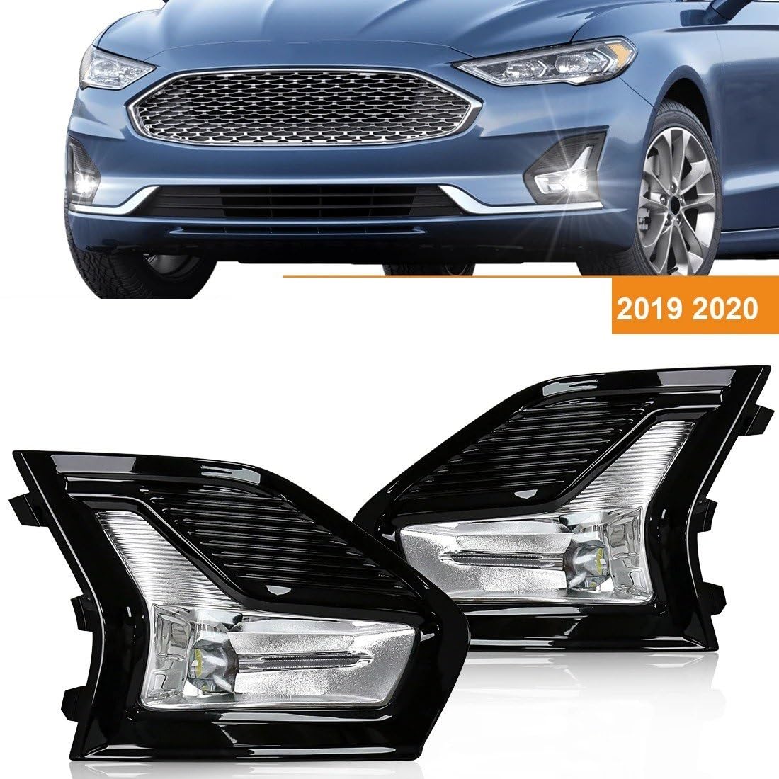 Faros Antiniebla LED Para Ford Para Mondeo Para Fusion 2019-2020 Luces Diurnas (DRL) Delanteras Con Carcasa, Marco, Cableado E Interruptor 12 V Luces Antiniebla Luz Niebla(Fog Lamp KIT)
