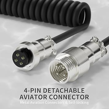 MAMBASNAKE C01 Ultra RGB Coiled Keyboard Cable,Pro Custom USB-C Aviator Cable for Gaming Keyboards,Stable Dual-Sleeved Design,2m Type-C to USB-A Hyper-Speed,Detachable Metal Aviator for PC Gamer,Black