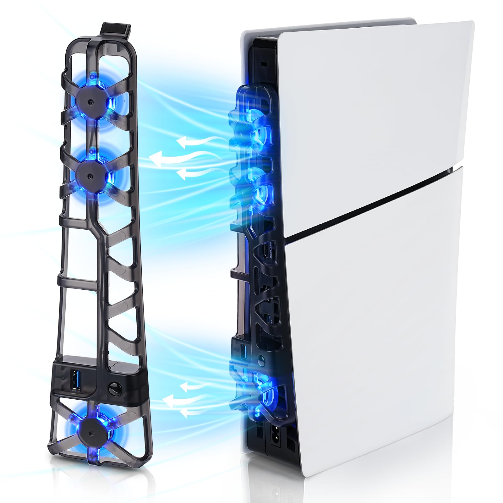 Beewin Cooling Fan for PS5 Slim Console,PS5 Slim Cooling Fan with LED Light & Memory Function,Cooler Accessories with 3 High-Speed Fans & USB 3.0 Port for PS5 Slim Digital & Discs Edition