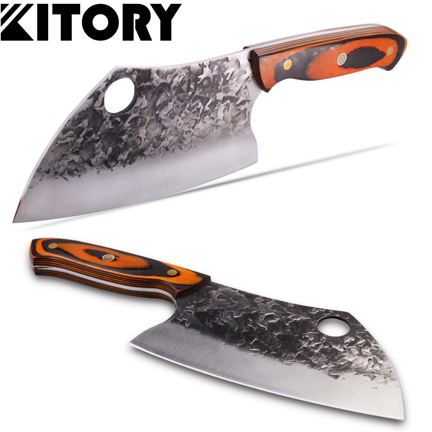 Kitory Serbisches Hackmesser 18cm, Chinesisches Küchenmesser für Fleisch & Knochen, Handgeschmiedet, Pakkaholz-Griff mit Mosaik-Niete