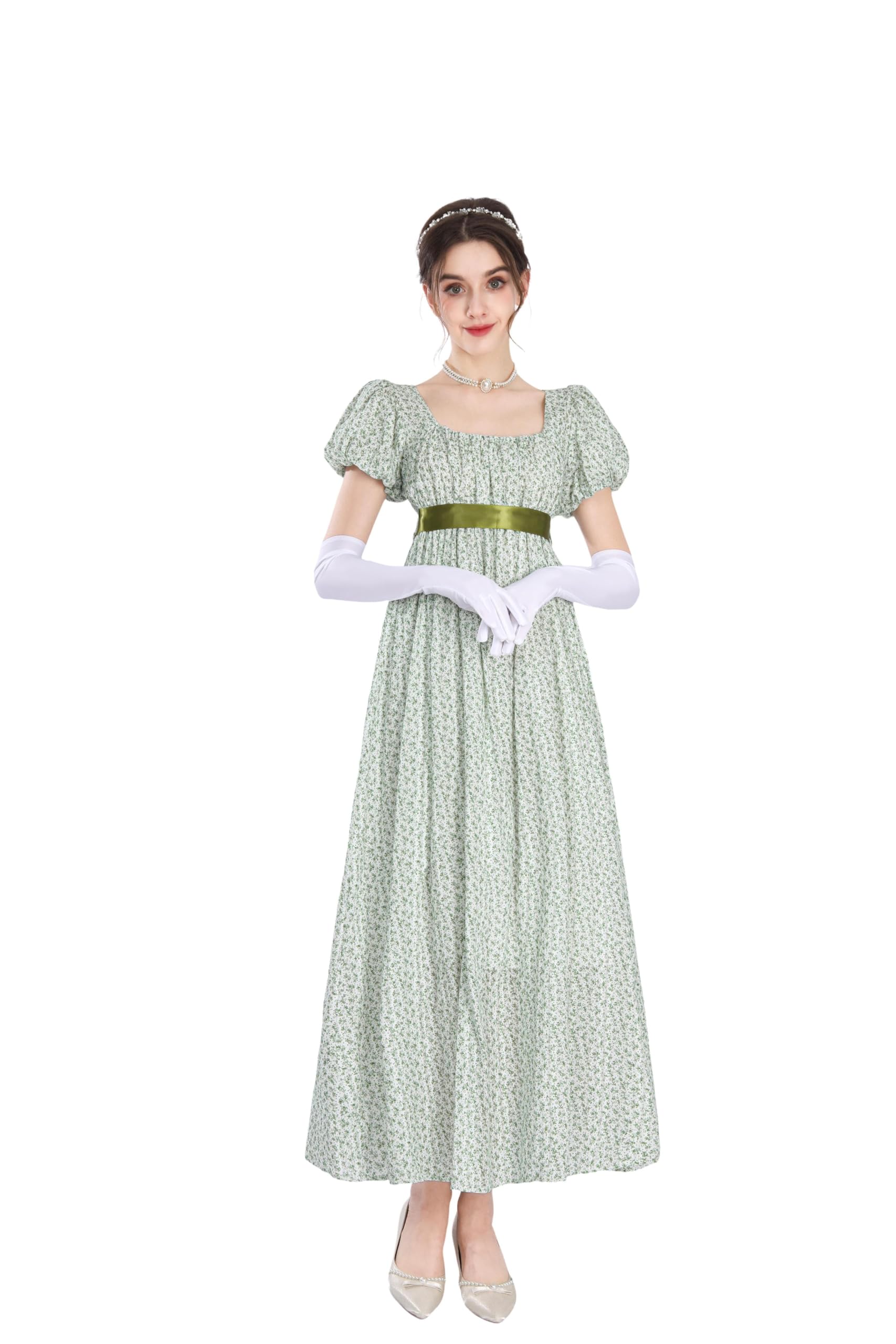 Fiamll Regency - Vestito da donna per donna in vita impero, motivo floreale, impermeabile, abito lungo per feste