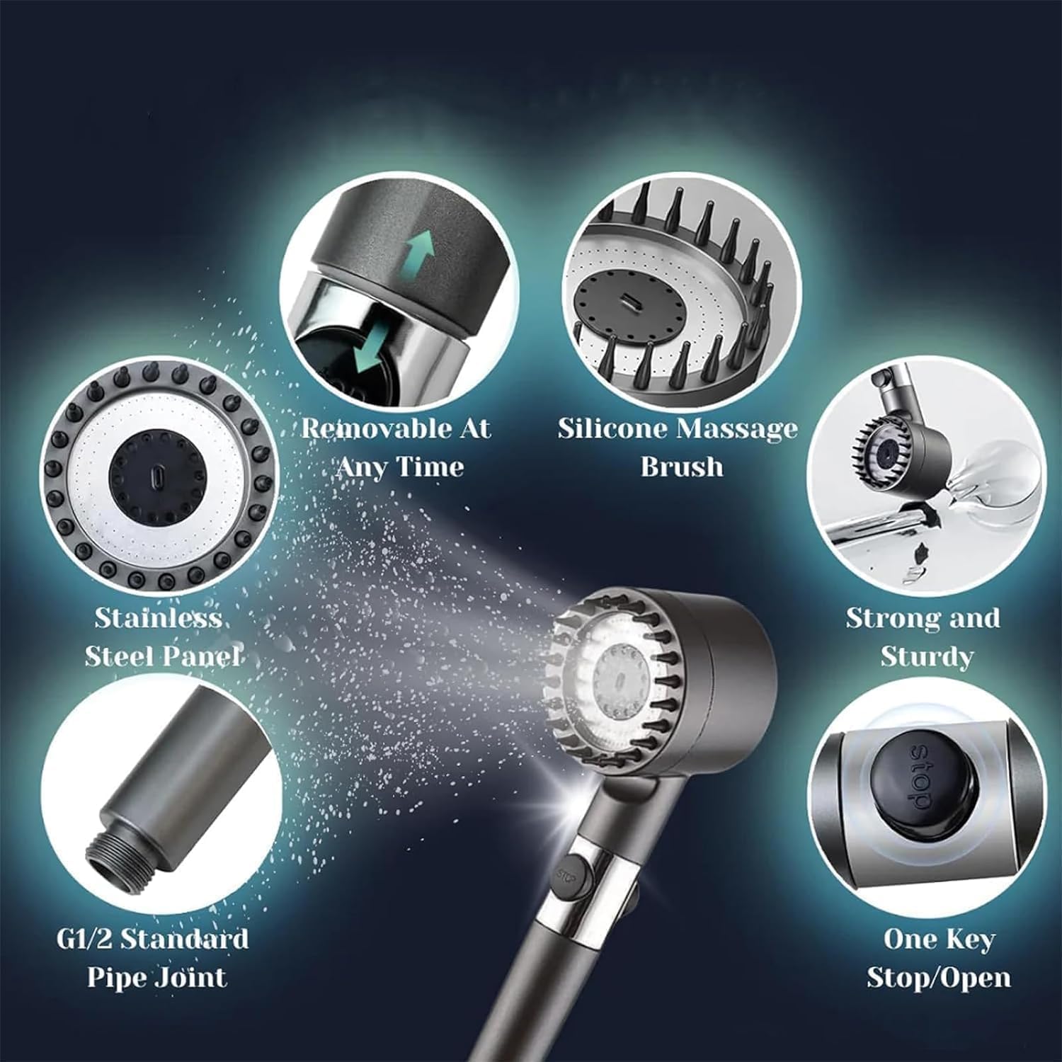 Ion Shower Drops Head Filtered Showerhead With Five Filters,Filtered Shower Head With Handheld,High Pressure Turbo Showerhead,Reusable,Adjustable Settings With Hose ok — view 4
