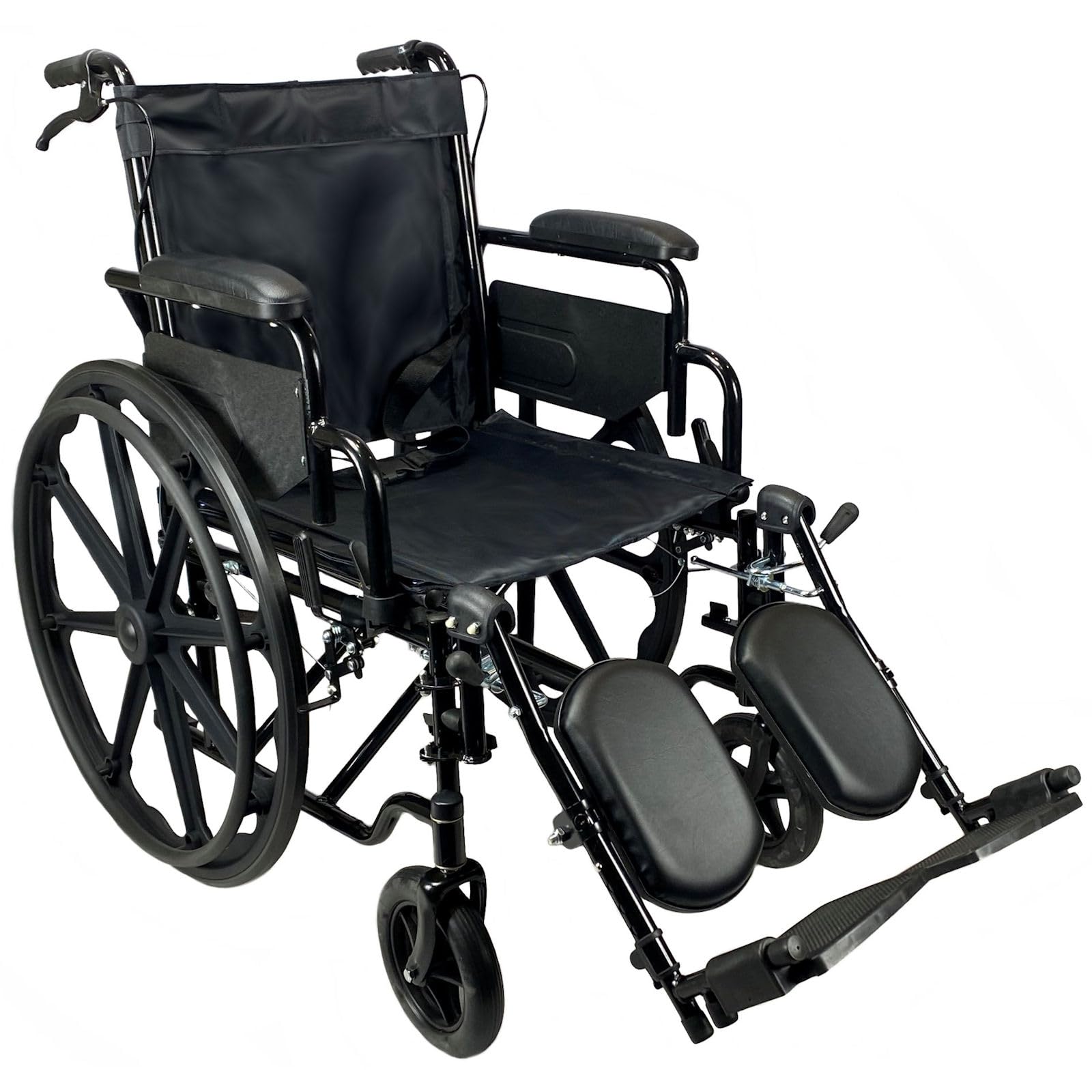 Lightweight Folding Wheelchair with Elevating Padded Leg Rest Supports and Attendant Brake Self Propelled Black by Free to Be Mobility equipment