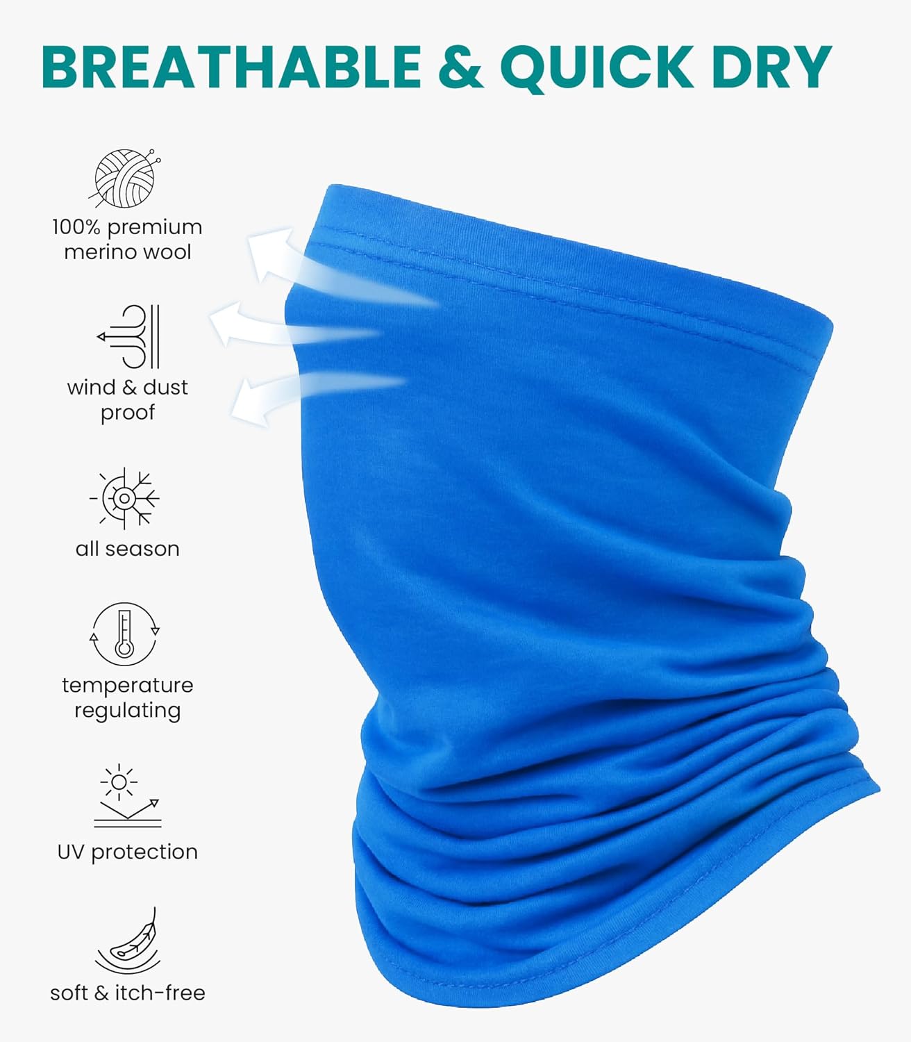 Merino.tech Merino Wool Ski Neck Gaiter - Face Mask Neck Warmer for Men & Women