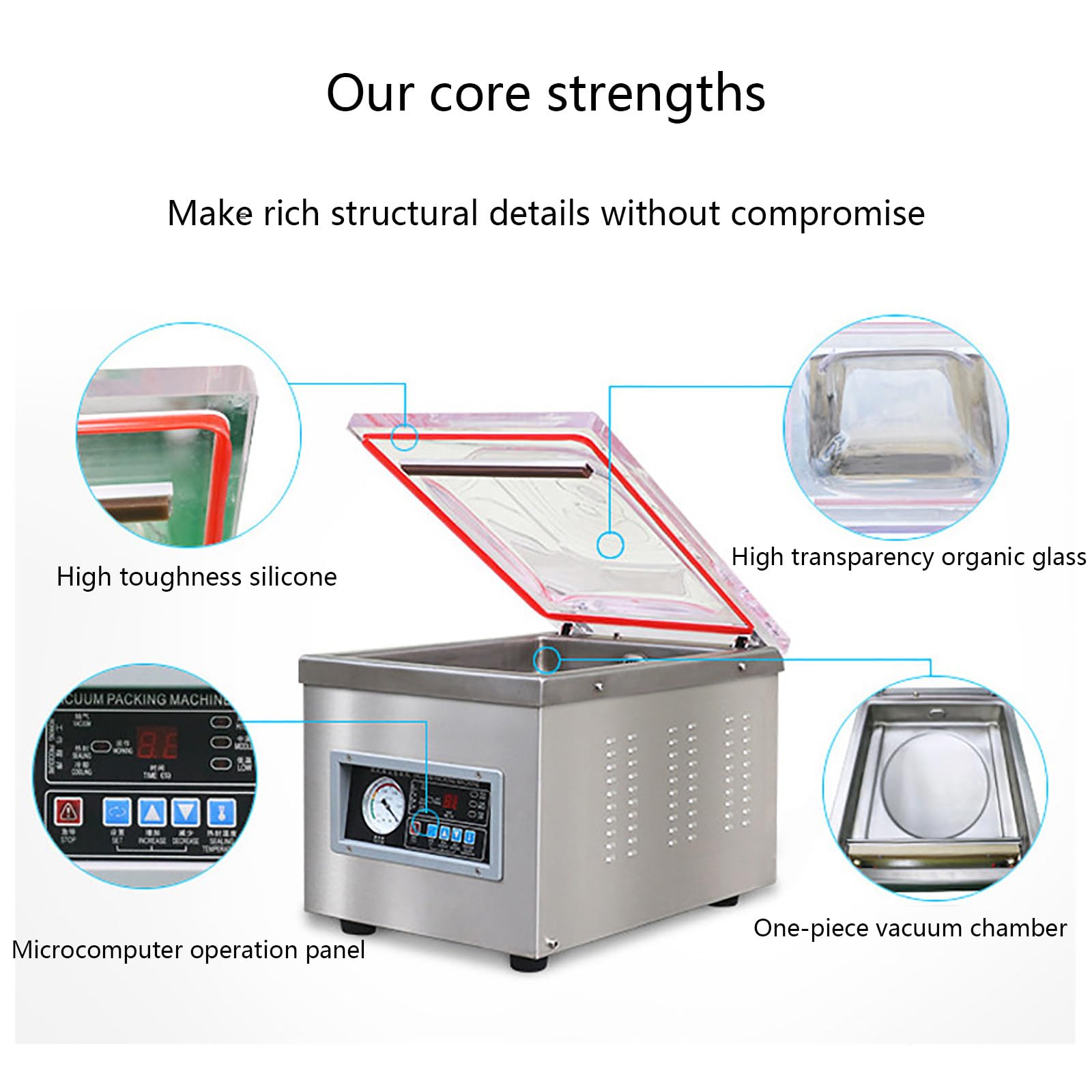 Máquina selladora al vacío, control automático, estructura de acero inoxidable, ideal para sellado al vacío doméstico y comercial