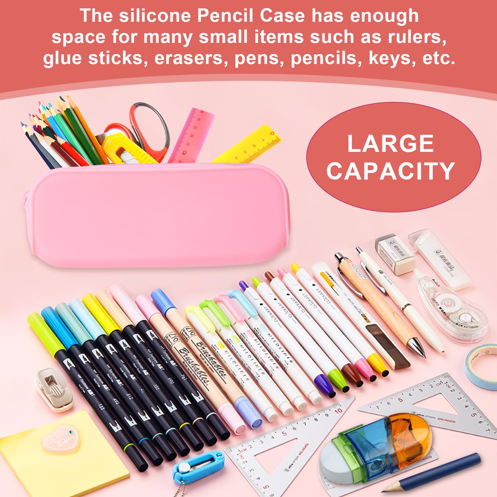 HORJOR Transparent School Pencil Case Silicone Pencil Case Transparent PVC Large Capacity Makeup Bag for Children Adults and Schools - Image 2