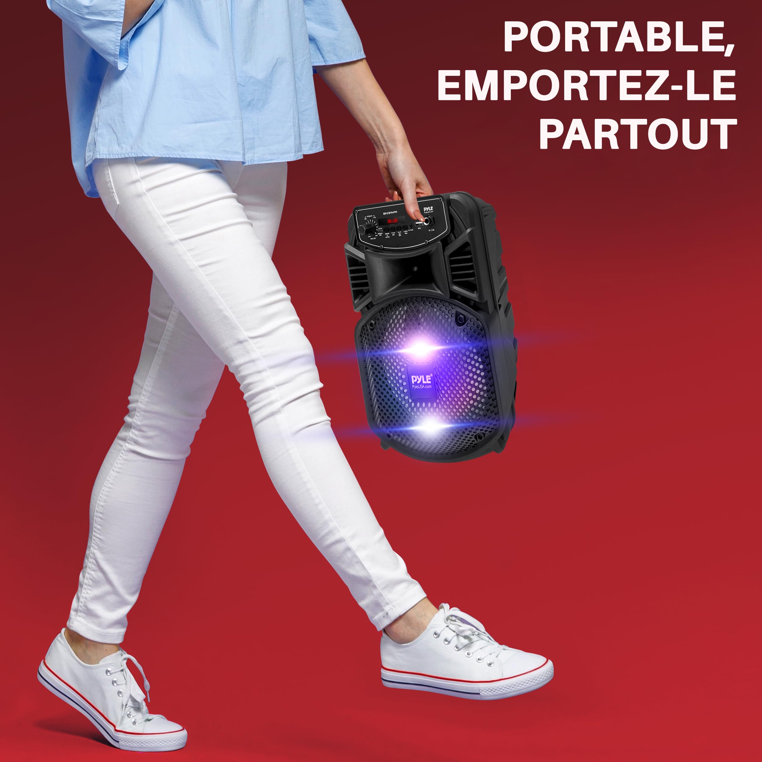 Pyle Enceinte Bluetooth Puissante -300W Enceinte Sono Portable Extérieure/Intérieur Rechargeable avec Caisson de Basses, Tweeter, Entrée Microphone, lumières de fête, MP3/USB, Radio, télécommande