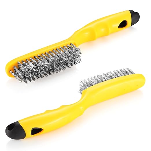 Stainless Steel Wire Brush 2 Pcs, 79 Bundles of bristles, 10.5" Plastic Contoured Handle, Heavy Duty Scratch for Cleaning Rust Dirt Before Welding, Dust and Paint Scrubbing (LWH-2SP)