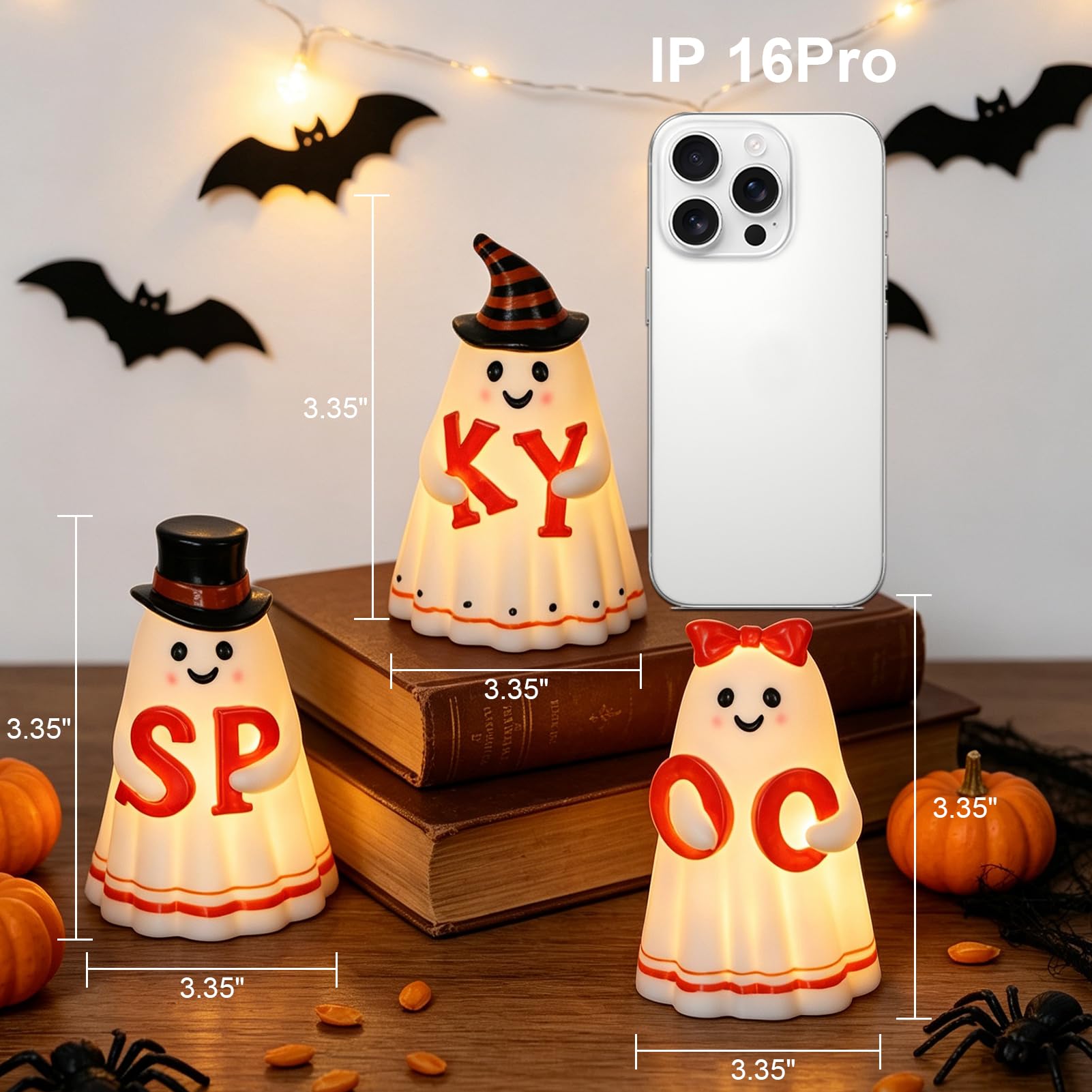 Wondise Candele senza fiamma spettrali di Halloween del fantasma con il | Candele fantasma a batteria in plastica, confezione da 3 candele per Halloween, decorazione da tavola regalo (D 8,6 cm x H
