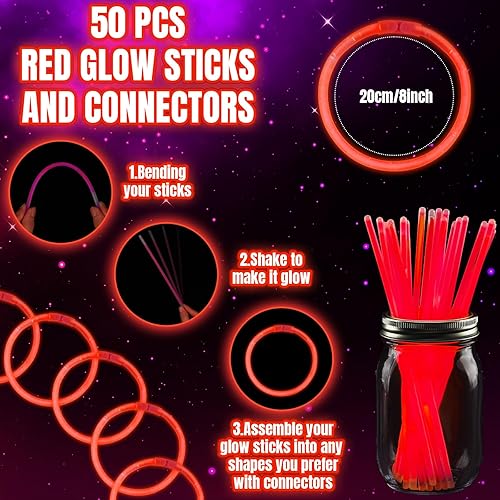 Miniatura 4 de Leitee Juego de 74 varillas de fibra óptica, incluye 50 pulseras LED a granel de juguete iluminado, 24 varillas de luz LED con 3 modos de luz para